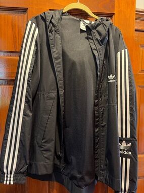 adidas Black Windbreaker Jacket with White Three-Stripes